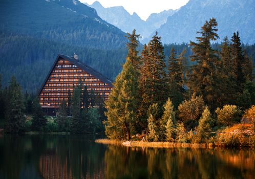 Mountain lake in National Park High Tatra. Strbske pleso, Slovakia, Europe