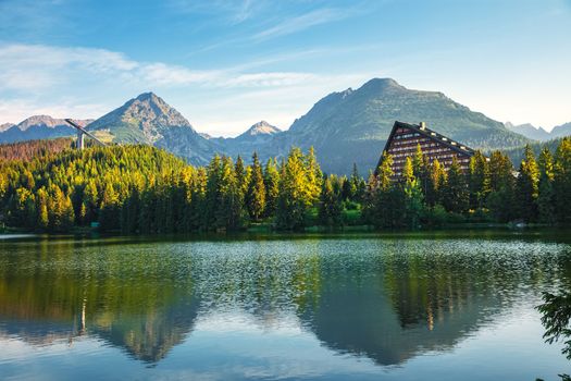 Mountain lake in National Park High Tatra. Strbske pleso, Slovakia, Europe