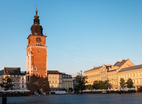 Morning in Krakow main market square. Poland, Europe