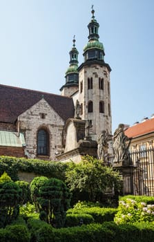 Romanesque church of St Andrew tower in Krakow. View from the Cathedral of Peter and Paul