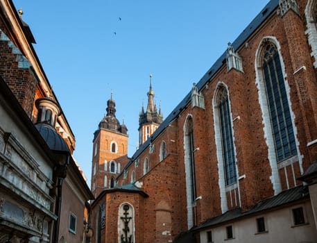 The St Mary church at the market in Krakow. Poland.