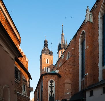 The St Mary church at the market in Krakow. Poland.