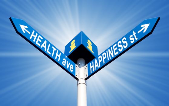 Street post with health ave and happiness st signs