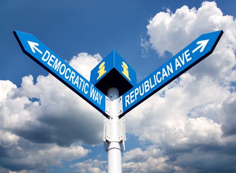 election choice conceptual post with democratic way and republican ave