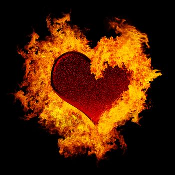 Abstract burning heart isolated on black background