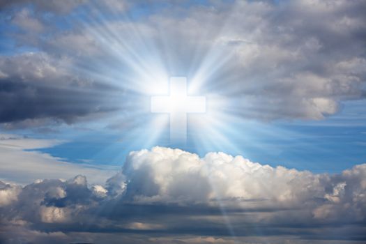 Sign of faith. Cross in sky.