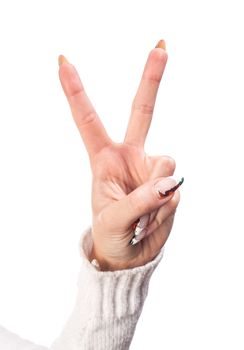 Hand - victory sign isolated on white background