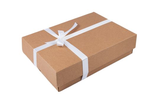 Cardboard gift box with white ribbon