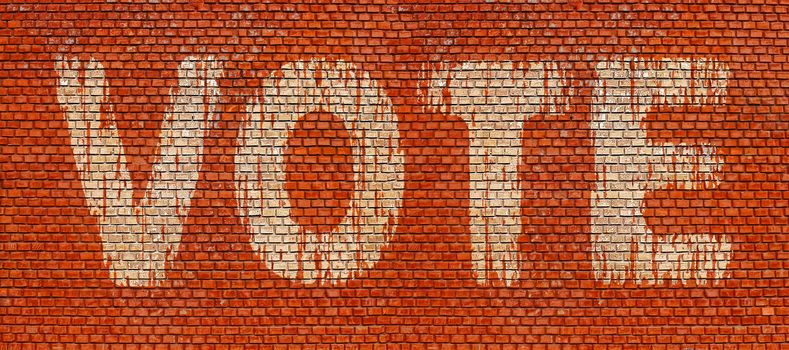 Word Vote on red brick wall background