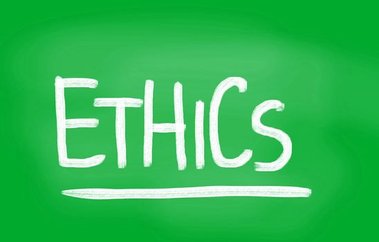 "Ethics" handwritten with white chalk on a blackboard