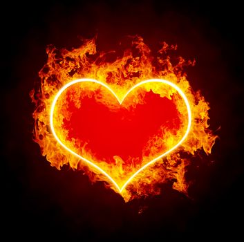 Abstract burning heart on black background 