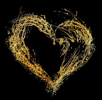 Abstract valentine's golden heart isolated on black background