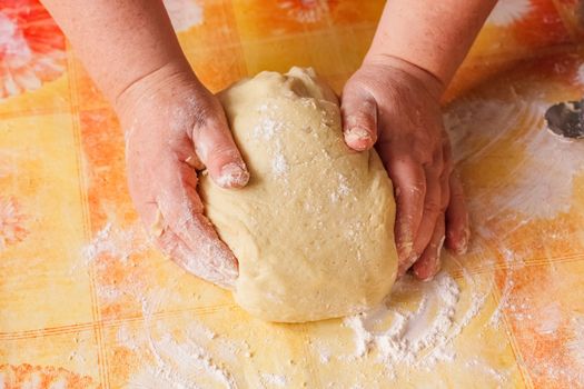 Making Bread, Female Hands, Kneading A Dough