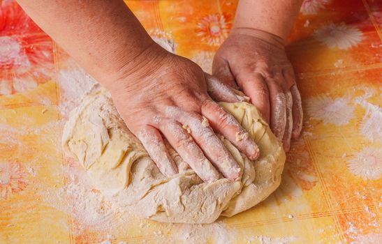 Making Bread, Female Hands, Kneading A Dough