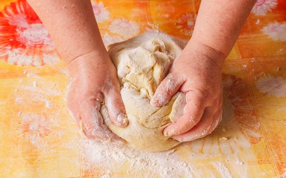 Making Bread, Female Hands, Kneading A Dough