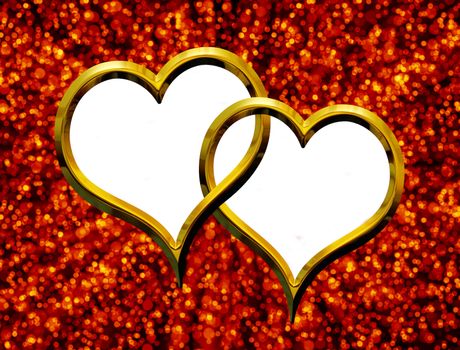 Valentines day background. Two  golden heart on abstract bokeh background with copy-space