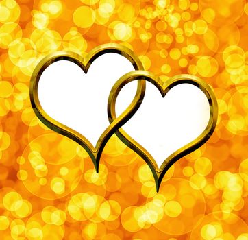 Valentines day background. Two  golden heart on abstract bokeh background with copy-space