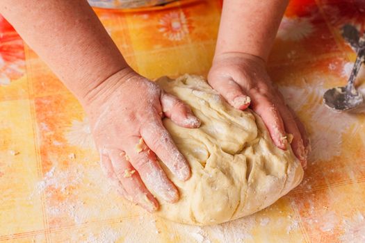 Making Bread, Female Hands, Kneading A Dough