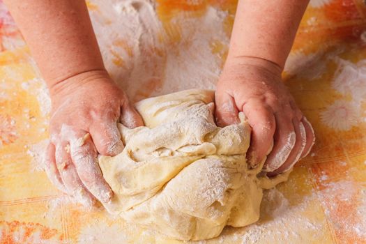 Making Bread, Female Hands, Kneading A Dough