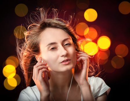 Beautiful Woman Listening Music 