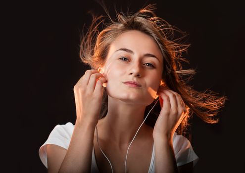 Beautiful Woman Listening Music