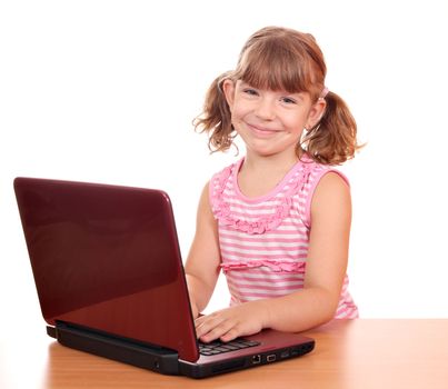 happy little girl with laptop