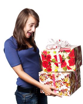 happy young woman holding a gift box