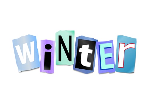Illustration depicting a set of cut out letters formed to arrange the word Winter.