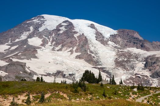 Mount Rainier is the most heavily glaciated mountain in the lower 48 states.