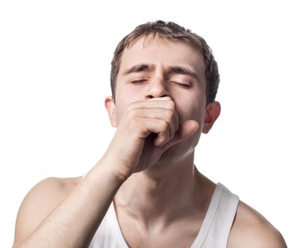 Young sick man isolated on white