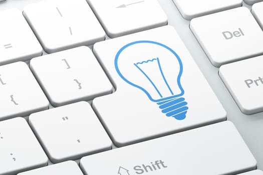 Business concept: Enter button with Light Bulb on computer keyboard, 3d render
