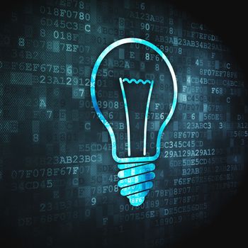 Business concept: pixelated Light Bulb icon on digital background, 3d render