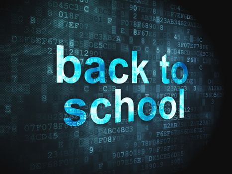 Education concept: pixelated words Back to School on digital background, 3d render