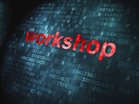 Education concept: pixelated words Workshop on digital background, 3d render