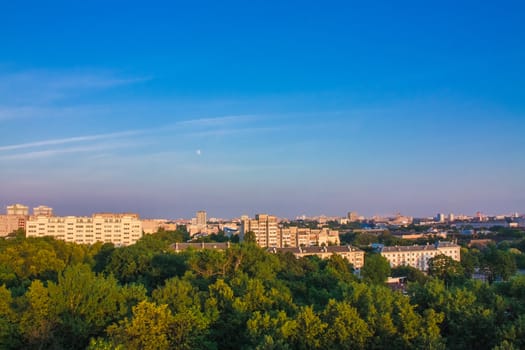 Buildings In A City In An Environment Of Green Trees