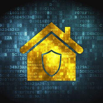 Business concept: pixelated Home icon on digital background, 3d render