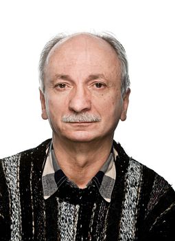 Portrait of tired senior man isolated on white