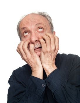 Stress concept - grimace of pain isolated on white
