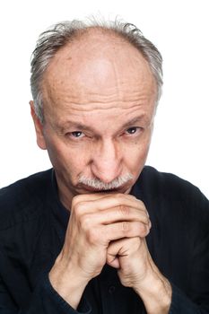 Portrait of an old man on a white background