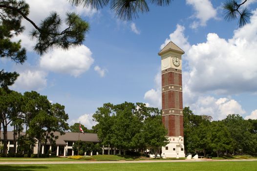 Bell tower at Pensacola State College campus, a public education learning college located in Pensacola, Florida.