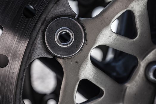 Macro shot of metal motorcycle brake