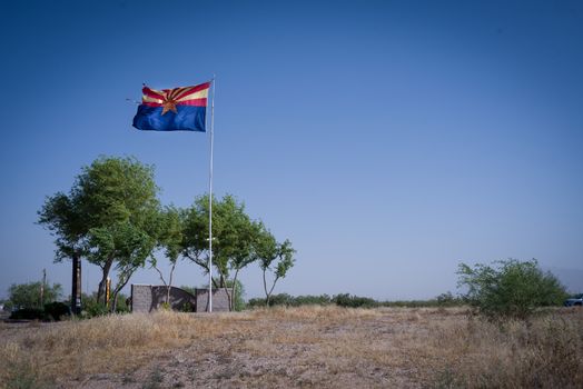 Arizona state flag blowing in wind