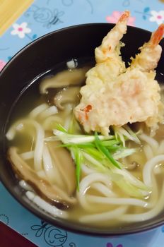  Udon noodles with shrimp tempura , Japanese food