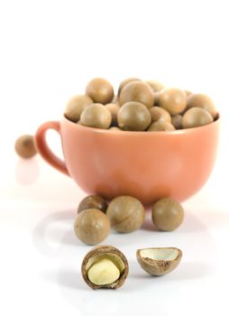 Shelled and unshelled macadamia nuts  
