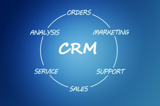 Customer Relationship Management concept on blue background 