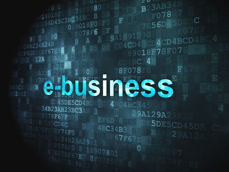 Business concept: pixelated words E-business on digital background, 3d render