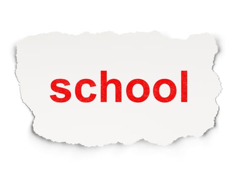 Education concept: torn paper with words School on  background, 3d render