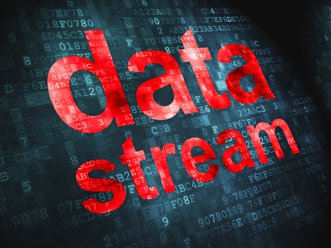 Information concept: pixelated words Data Stream on digital background, 3d render