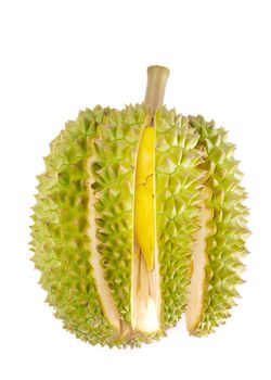 Close up of peeled durian isolated on white background