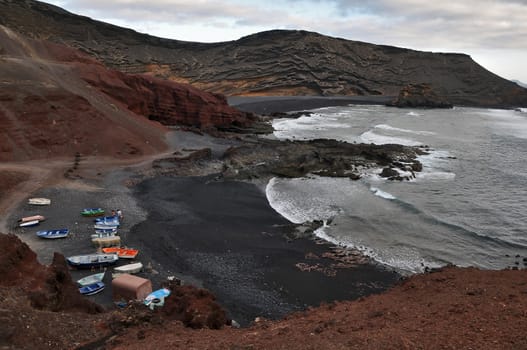 Cove of Fishermen with Boats, in Canary Islands, Spain